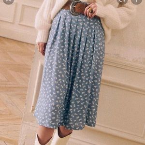 NWT Sezane Alicia Blue floral midi Skirt size 4